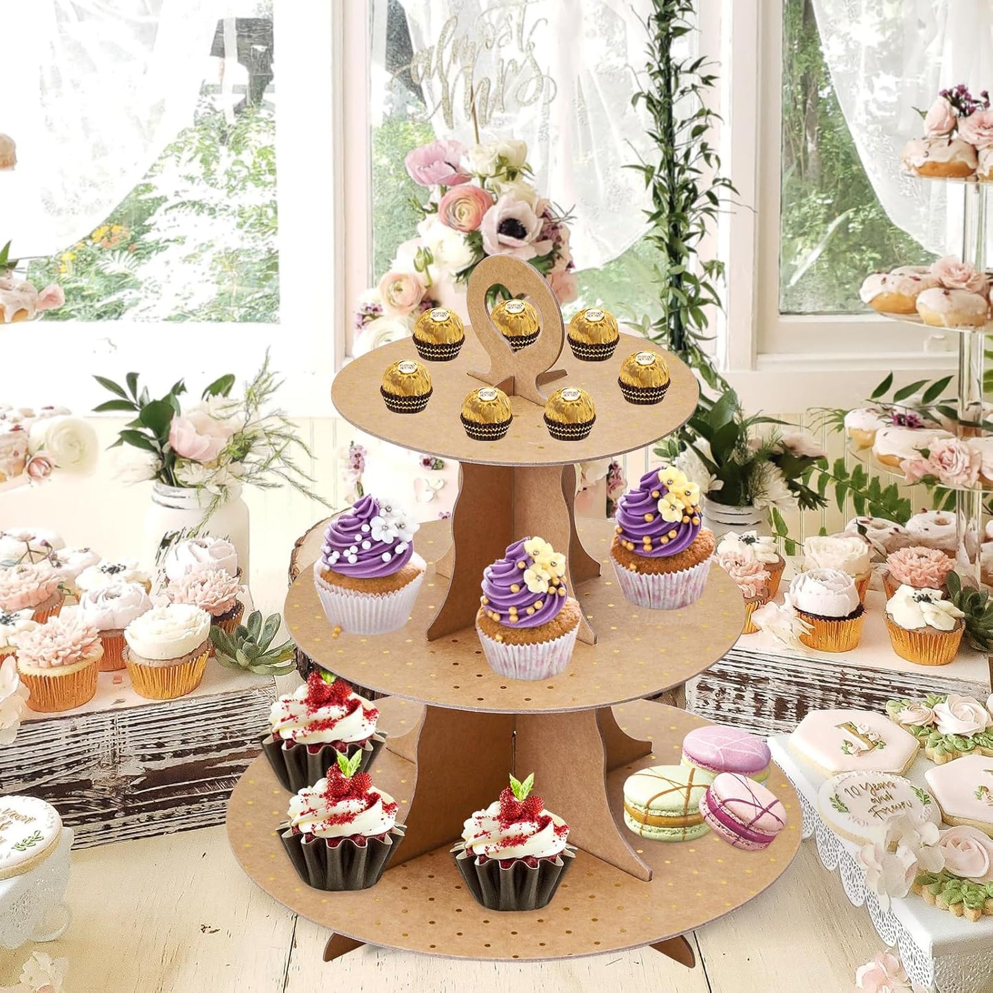 Soleebee 3-Tier Round Cupcake Stand, Cardboard Cupcake Tower, Dessert Cup Cake Stand Tower for Birthday Wedding Party Decoration, Cupcake Tier Stand 1 Set (Hot Pink)