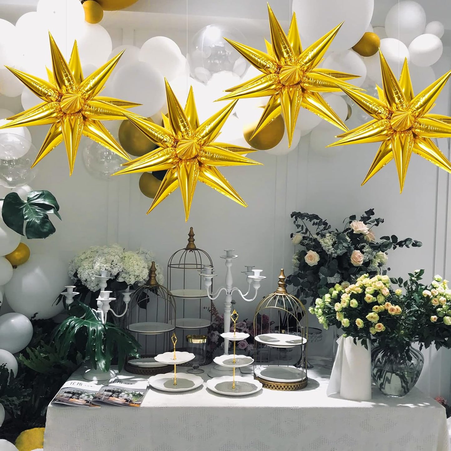 ZAKVOOR 60 Pcs Star Balloons 12 Spike Foil Explosion Party Decoration Balloons for Christmas New Year Eve Birthday (Silver)
