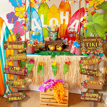 20 Pcs Luau Party Decorations Welcome Sign Summer Hawaiian Directional Signs Tropical Hawaiian Themed Birthday Decorations Luau Tiki Party Supplies with 2 Sheet Letter Stickers