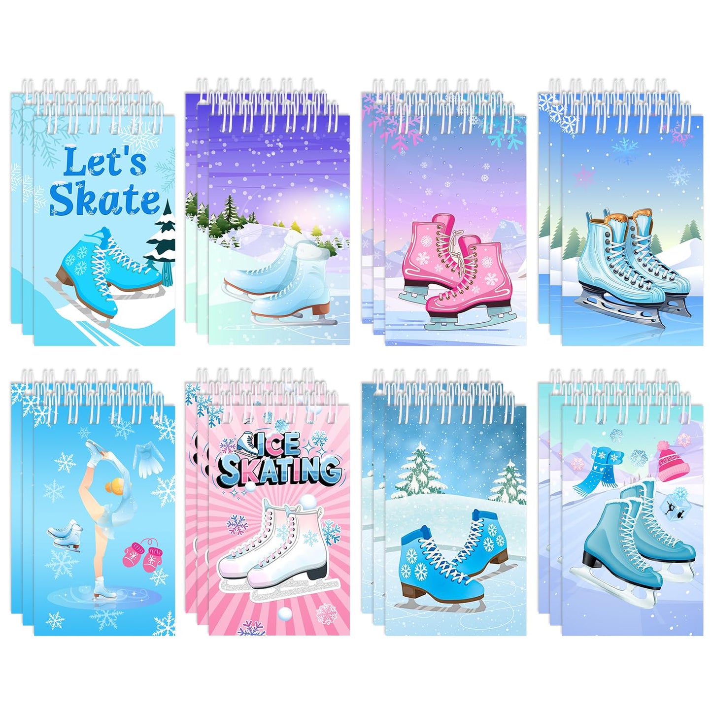 JIUJIUBER 24 Pcs Ice Skating Mini Spiral Notebooks Ice Skate Pocket Notepads Journal Memo Pads for Ice Skating Birthday Party Favors Gifts Goodie Bag Office School Classroom Rewards