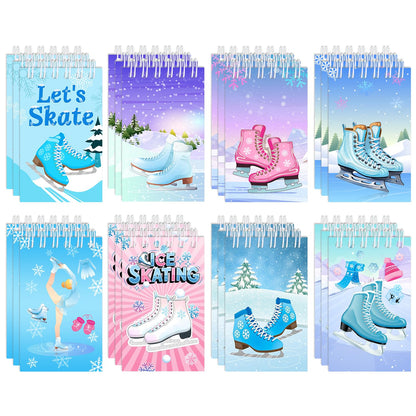 JIUJIUBER 24 Pcs Ice Skating Mini Spiral Notebooks Ice Skate Pocket Notepads Journal Memo Pads for Ice Skating Birthday Party Favors Gifts Goodie Bag Office School Classroom Rewards