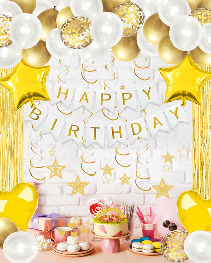 Lutoys Rose Gold Happy Birthday Party Decorations, Happy Birthday Banner, Rose Gold Foil Heart Star Confetti Balloons Curtain Backdrop Hanging Swirls Party Decor for Girls Women Princess