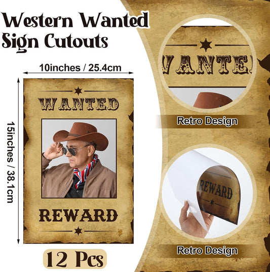 12 Pcs Cowgirl Party Decorations Pink Western Photo Booth Wanted Poster Photo Prop Selfie Frame Poster Fabric Banner Cowgirl Decorations for Party Wild West Birthday Decoration Supplies Rustic