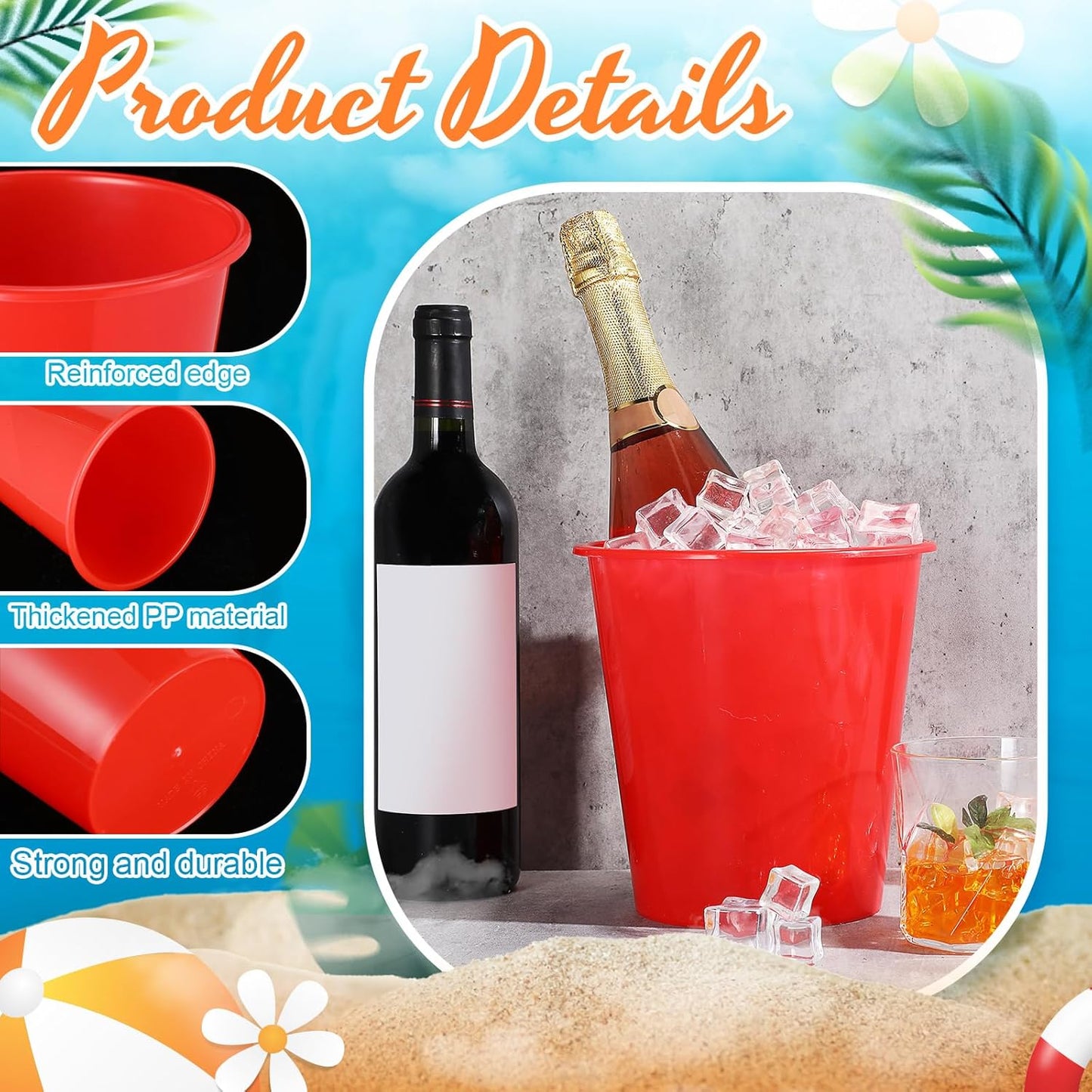 Layhit 24 Pcs Plastic Ice Buckets for Parties 3 Liters Wine Bucket Portable Ice Holder Disposable Wine Cooler for Party Wedding Party Beverages Champagne Soda and Beer (Gold)
