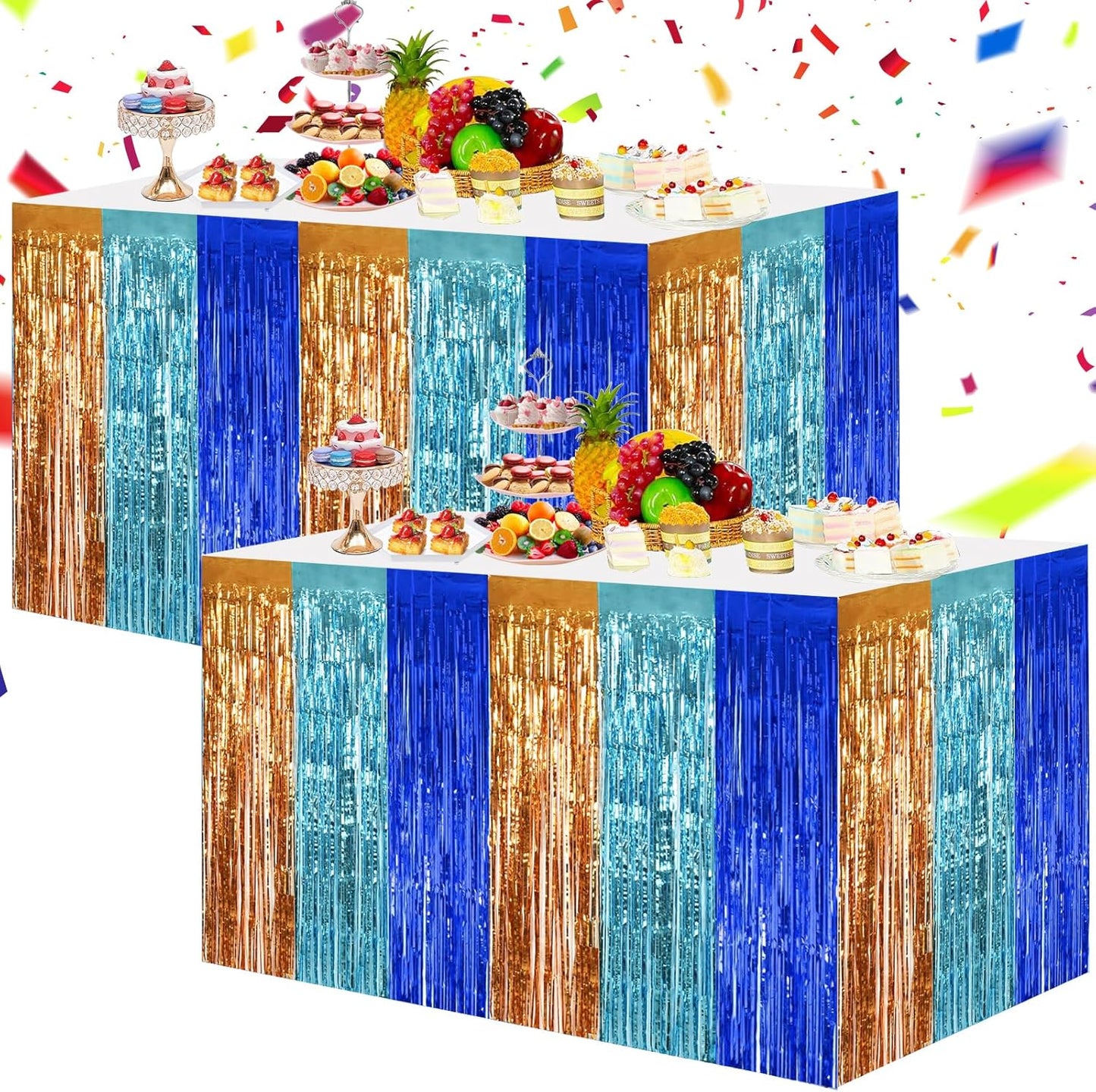 BEISHIDA 2 Pack Metallic Tinsel Foil Fringe Table Skirts for Rectangle & Round Tables Hot Pink Kids' Birthday, Holiday Cartoon Party Decorations for Birthday Valentines Baby Shower Festive Events