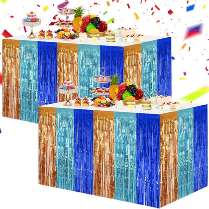 BEISHIDA 2 Pack Metallic Tinsel Foil Fringe Table Skirts for Rectangle & Round Tables Hot Pink Kids' Birthday, Holiday Cartoon Party Decorations for Birthday Valentines Baby Shower Festive Events