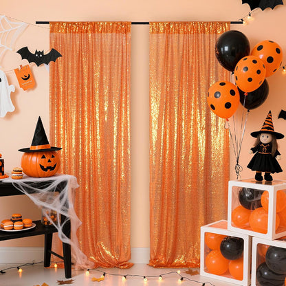 Poise3EHome Black Sequin Backdrop Curtains, 2 Panels 2FTx8FT Glitter Photo Booth Backdrop for Halloween Birthday Bachelorette Wednesday Twilight Party Decorations