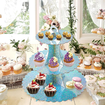 Soleebee 3-Tier Cupcake Stand, Cardboard Cupcake Tower, Dessert Cup Cake Stand Tower for Birthday Wedding Party Decoration, Cupcake Tier Stand 1 Set (Black)