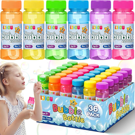 IJIGU Bubble Bottles 36 Pack (2oz), Bubbles for Kids, Bubble Solution with Bulk Wands in 6 Colors as Party Favors for Toddlers 1-3, Summer Outdoor Toy Gift for Boys & Girls