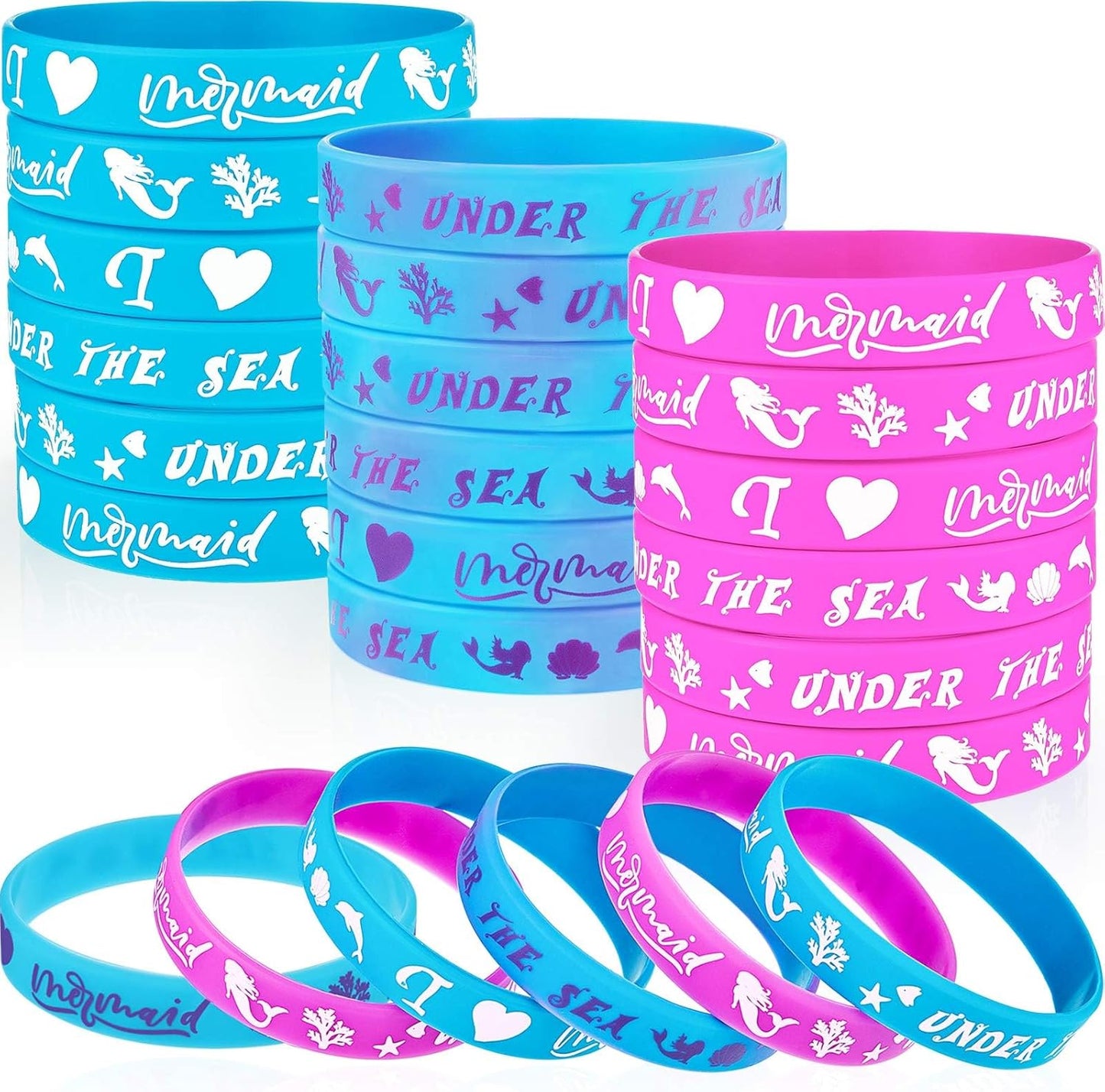 Gejoy 30 Pieces Mermaid Party Favors Mermaid Silicone Wristband Bracelet Under The Sea Parties Wristband Birthday Favors Under The Sea Party Supplies