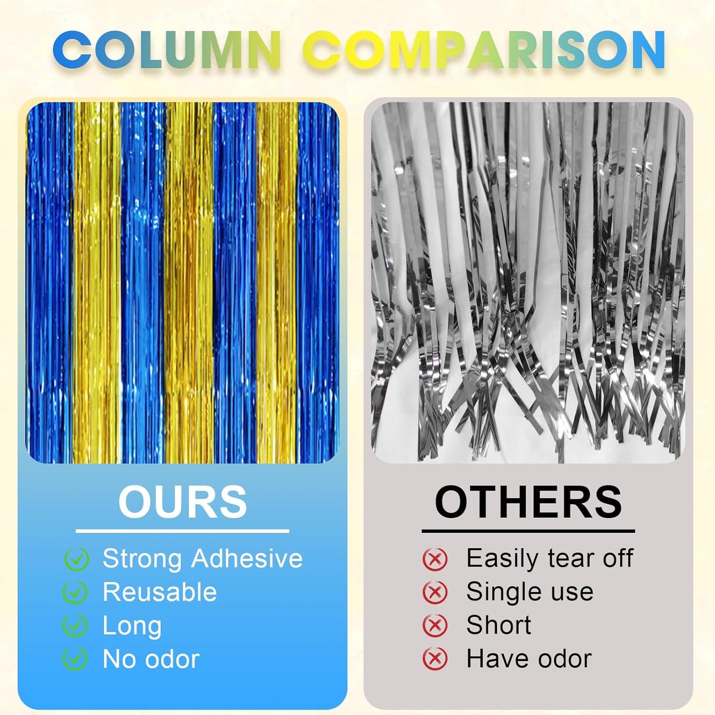 Voircoloria 3 Pack 3.3x8.2 Feet Gold Foil Fringe Backdrop Curtains, Tinsel Streamers, Fringe Backdrop for 2025 New Years Eve, Graduation, Birthday, Baby Shower, Gender Reveal, Disco Party - Colors A
