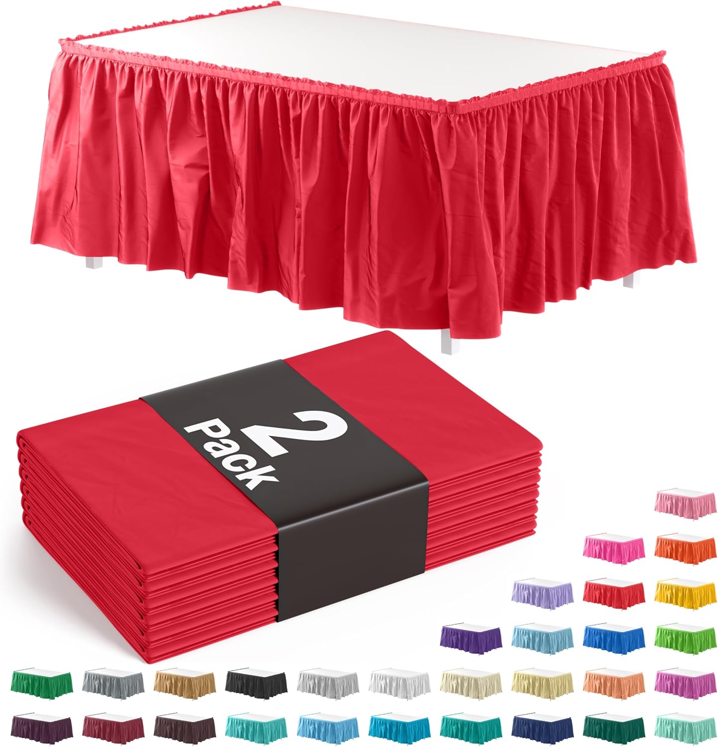 Exquisite Ruffle Table Skirt Black 6 Pack 14 Ft Long Table Skirts for Rectangle Tables 6ft Plus or Round Tables Skirts with Adhesive Strip for Gender Reveal Decor & Happy Birthday Parties