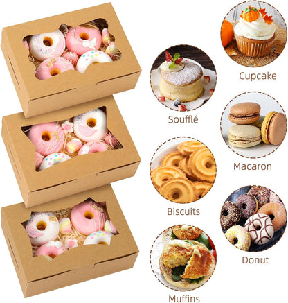 TOMNK 12pcs 8x6x2.5 Inches Brown Bakery Boxes with Window, Cookie Boxes for Chocolate Strawberries, Donuts, Cupcakes, Muffins and Dessert