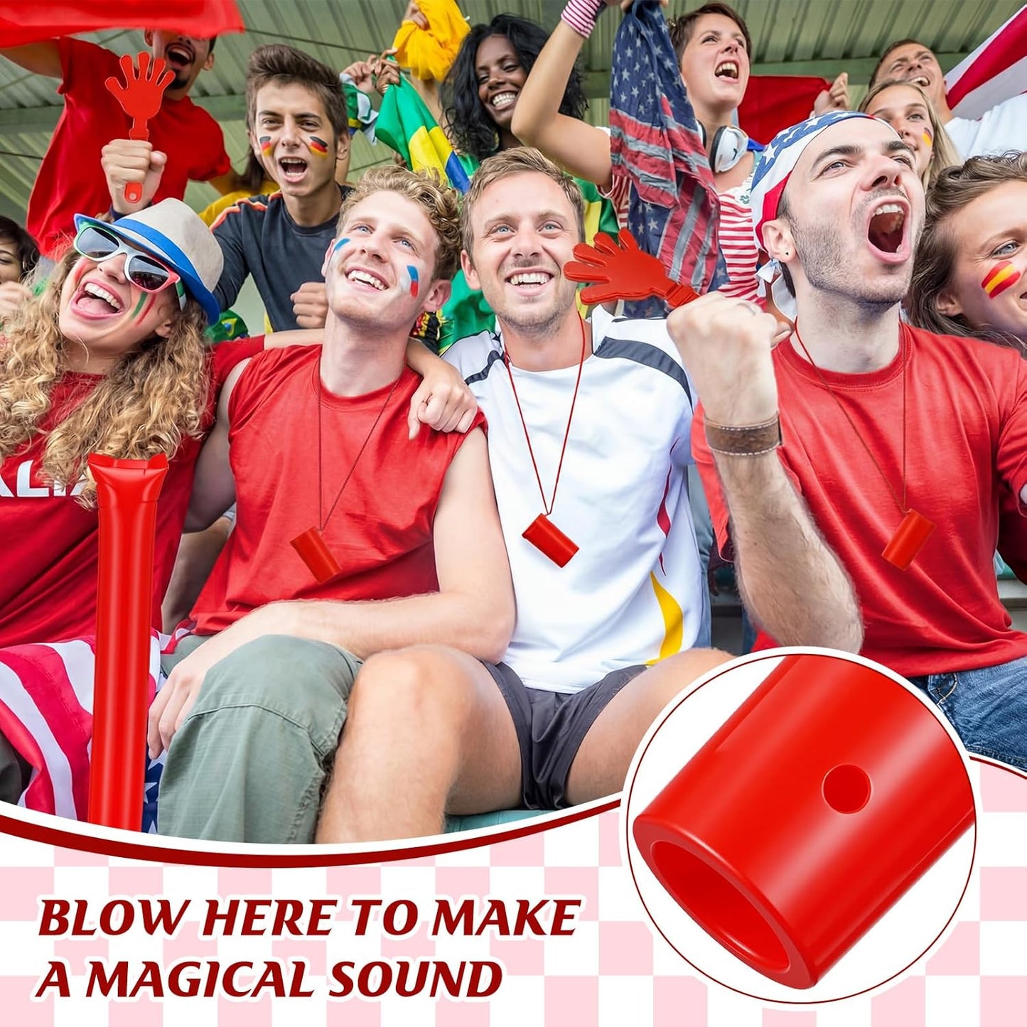 48 Pcs Cheering Noisemakers Set Included 12 Pcs Mini Air Horns Noisemakers 12 Hand Clappers 24 Thunder Sticks for Birthdays Sporting Events (Horn,Blue)