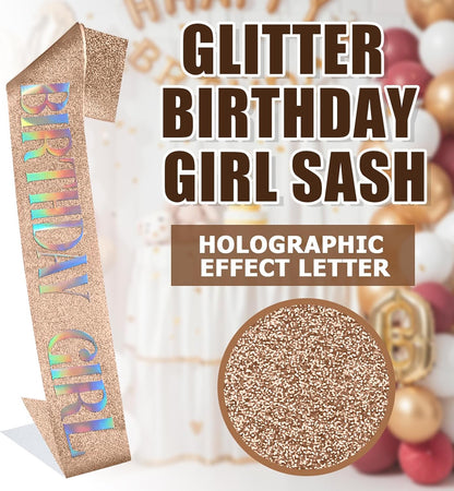 RUDONG M Birthday Girl Sash Glitter - Silver Birthday Sash for Women & Girls | Sweet 16/18th/21st/30th/40th/50th/60th/70th, All-Age Celebration Party Decor