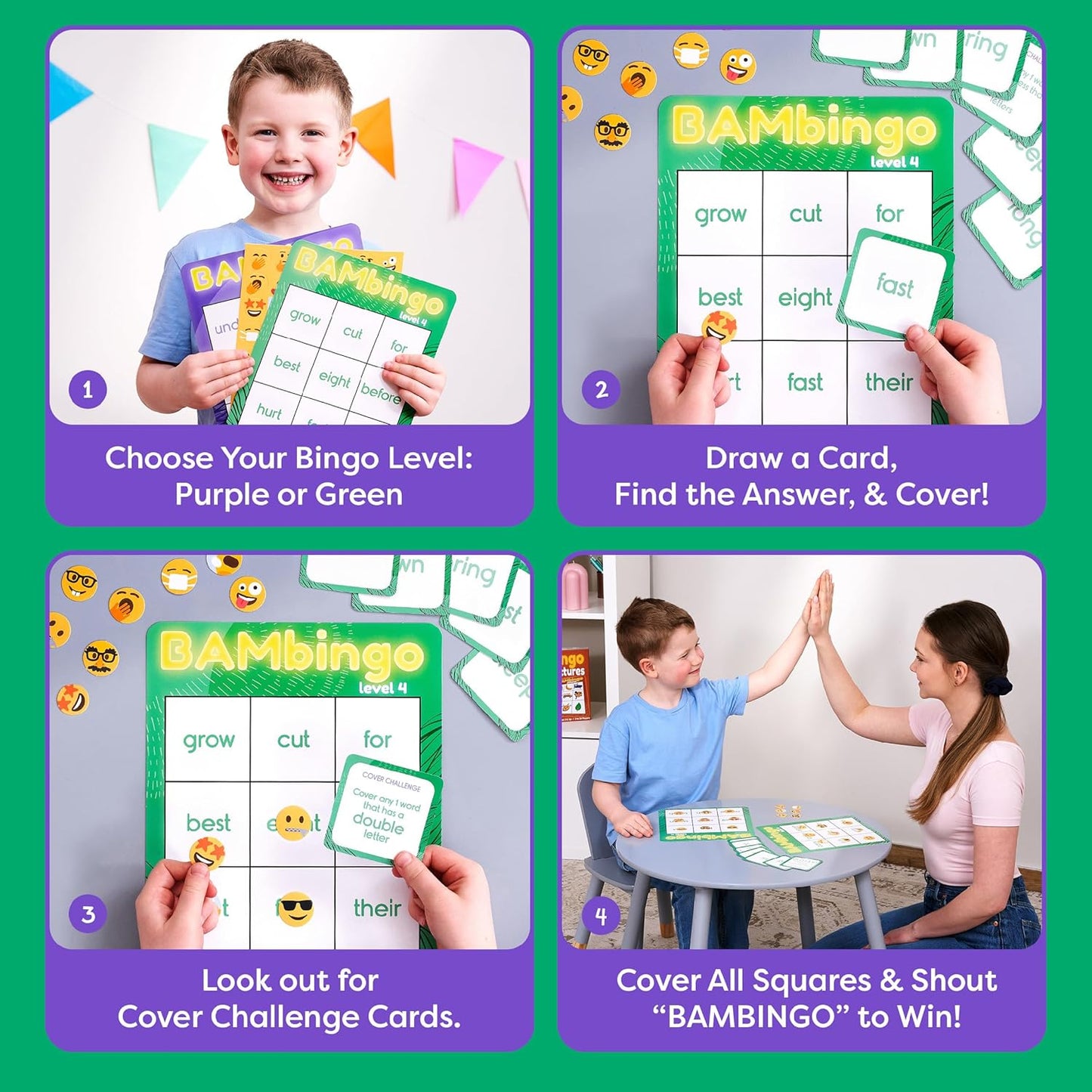 THE BAMBINO TREE Sight Word Bingo Game Level 1 and 2 - Educational Games for Kids - Learn to Read Vocabulary for Kindergarten 1st Grade - Dolch's Fry's Words Lists