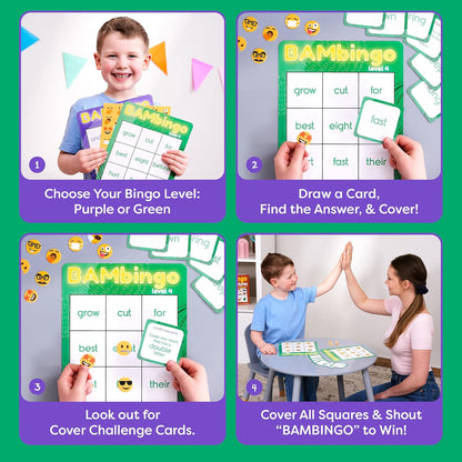 THE BAMBINO TREE Sight Word Bingo Game Level 1 and 2 - Educational Games for Kids - Learn to Read Vocabulary for Kindergarten 1st Grade - Dolch's Fry's Words Lists