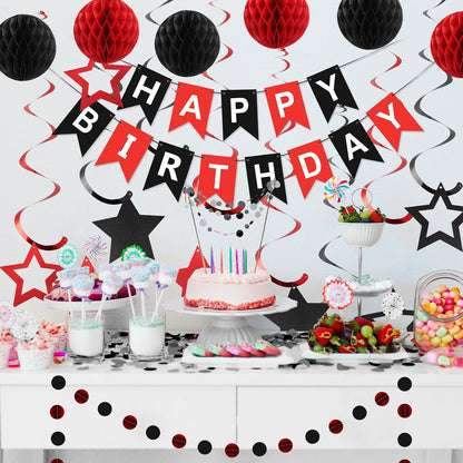 meowtastic Birthday Decorations, Happy Birthday Banner with Honeycomb Balls, Stars Hanging Swirl Streamers, Circle Dots Garland, Happy Birthday Party Decorations for Women Men Boys Girls (Blue)