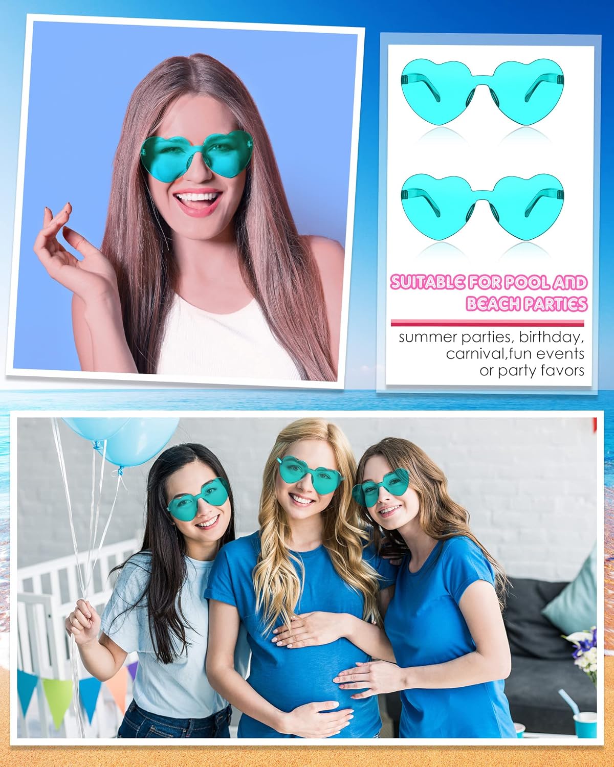Frienda 20 Pairs Heart Shaped Sunglasses Rimless Candy Color Glasses for Women Men Party Favor