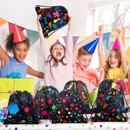 Funtery 32 Pcs Glow Party Drawstring Bags Glow Party Favors Neon Birthday Treat Bags for Teens Social Media Theme Gifts School Travel Supplies, 11.81 x 9.84 Inch