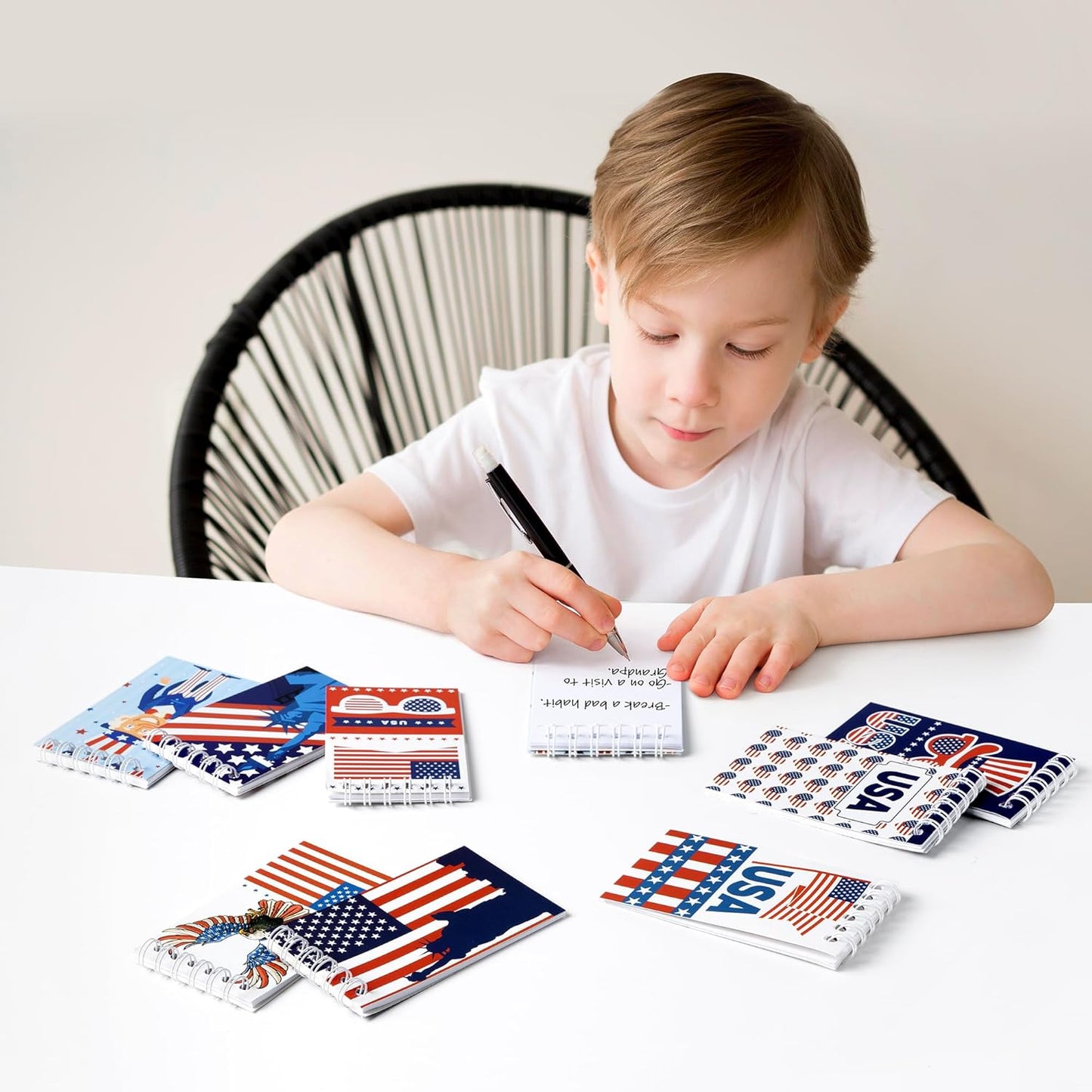 24Pcs Patriotic Mini Notepads, Red White Blue 4th of July Spiral Notebooks Bulk, USA American Pocket Memo Pads for Memorial Independence Day 250th anniversary Party Favors Gifts Office School Supplies