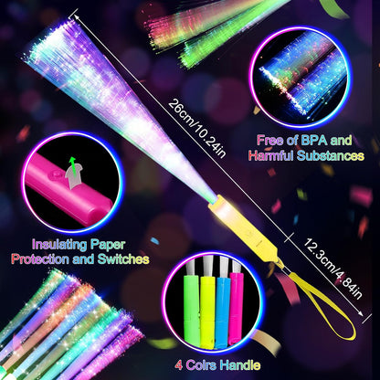 SHQDD 28 PCS Glow Fiber Wands Sticks, LED Light Wands, Glow in The Dark Party Supplies, Fiber Optic Wands, LED Flashing Sticks, Fiber Optic Light Wand Stick for July 4th Party, Wedding, Halloween