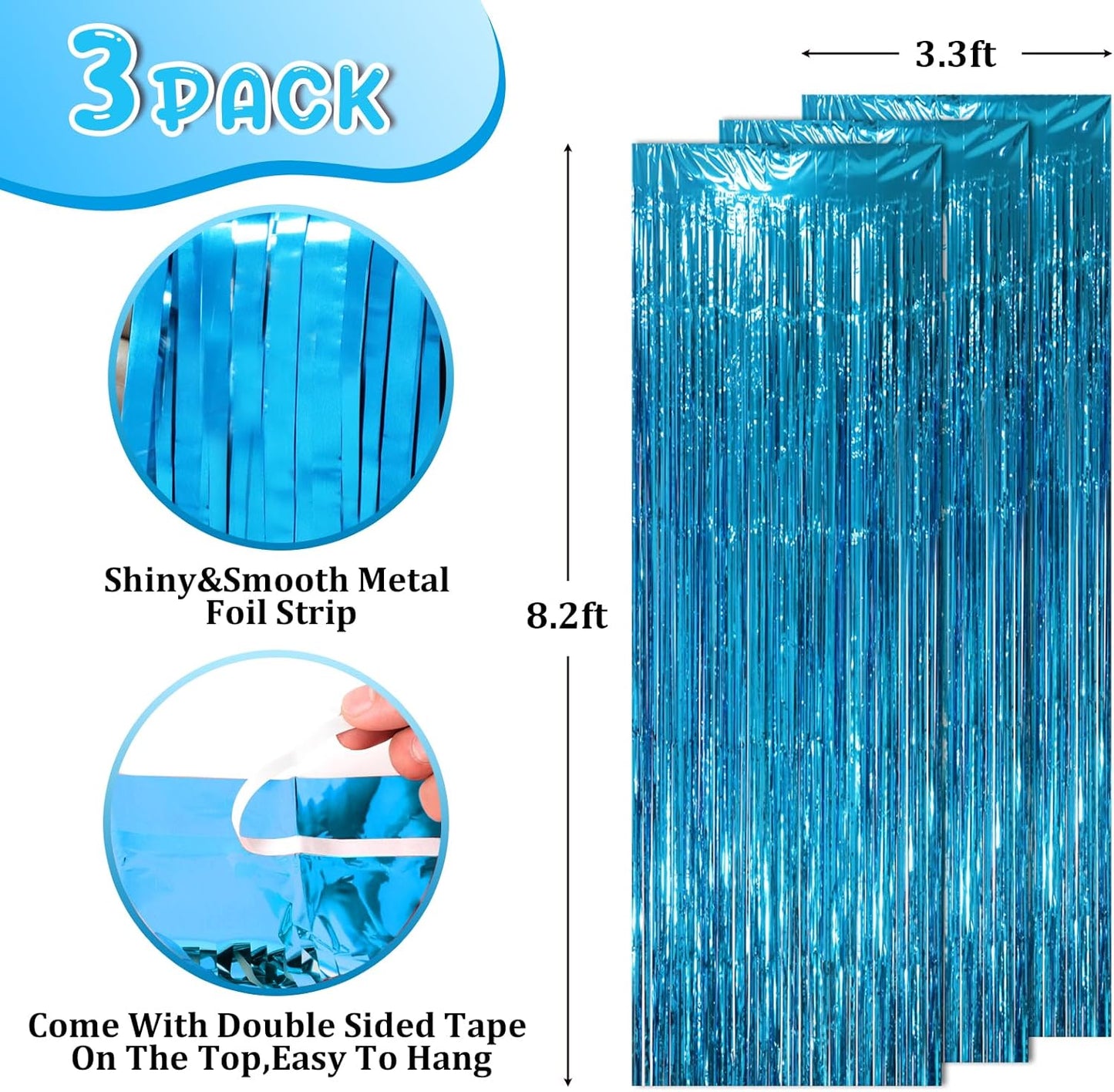 Voircoloria 3 Pack 3.3x8.2 Feet Gold Foil Fringe Backdrop Curtains, Tinsel Streamers, Fringe Backdrop for 2025 New Years Eve, Graduation, Birthday, Baby Shower, Gender Reveal, Disco Party - Colors A