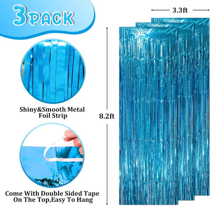 Voircoloria 3 Pack 3.3x8.2 Feet Gold Foil Fringe Backdrop Curtains, Tinsel Streamers, Fringe Backdrop for 2025 New Years Eve, Graduation, Birthday, Baby Shower, Gender Reveal, Disco Party - Colors A