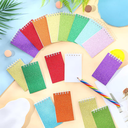 Seajan 24 Pcs Glitter Mini Spiral Notepads for Kids Party Favors Small Prism Notebooks 3.9 x 2.4 Inch Colorful Flash Memo Pads for Girls and Boys Birthday Gift Classroom Rewards 20 Pages Each