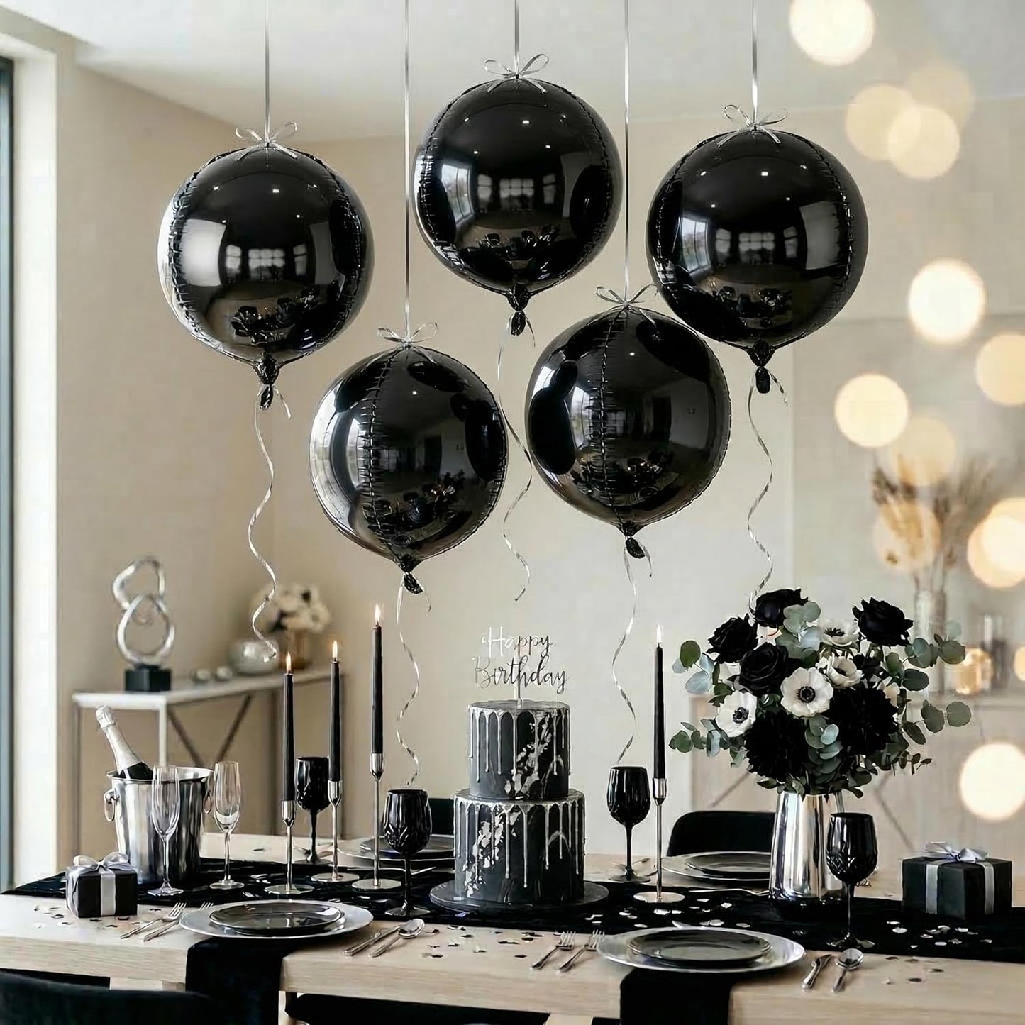 Metallic Gold Round Foil Balloons, 22" Large 4D Sphere Mylar Ball Balloons 6PCS, for Graduation Prom Birthday Wedding Anniversary Disco Party Decorations