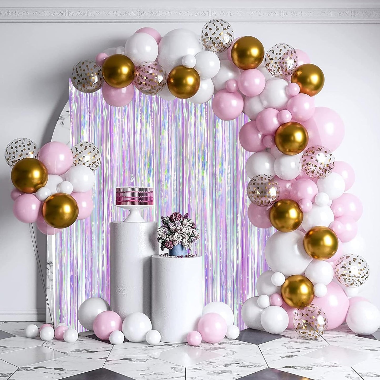Voircoloria 3 Pack 3.3x8.2 Feet Gold Foil Fringe Backdrop Curtains, Tinsel Streamers, Fringe Backdrop for 2025 New Years Eve, Graduation, Birthday, Baby Shower, Gender Reveal, Disco Party - Colors A