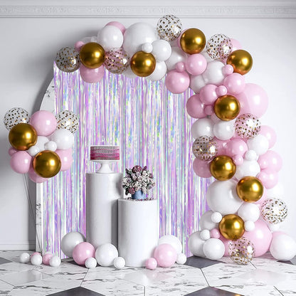 Voircoloria 3 Pack 3.3x8.2 Feet Gold Foil Fringe Backdrop Curtains, Tinsel Streamers, Fringe Backdrop for 2025 New Years Eve, Graduation, Birthday, Baby Shower, Gender Reveal, Disco Party - Colors A