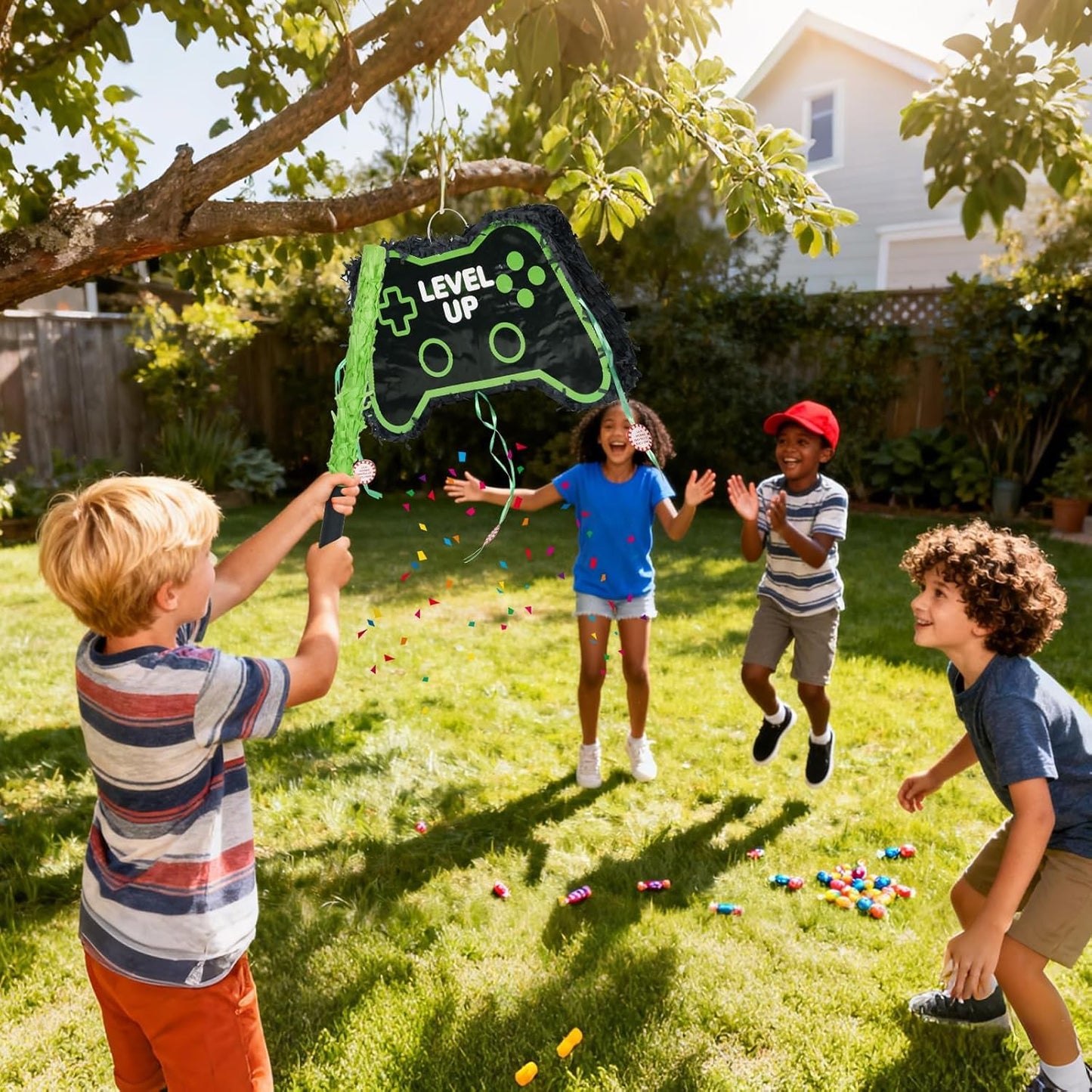 Video Game Piñata, Party Supplies Piñata with Blindfold and Bat Gaming Theme Piñatas for Kids Birthday Party Decorations (Blue)