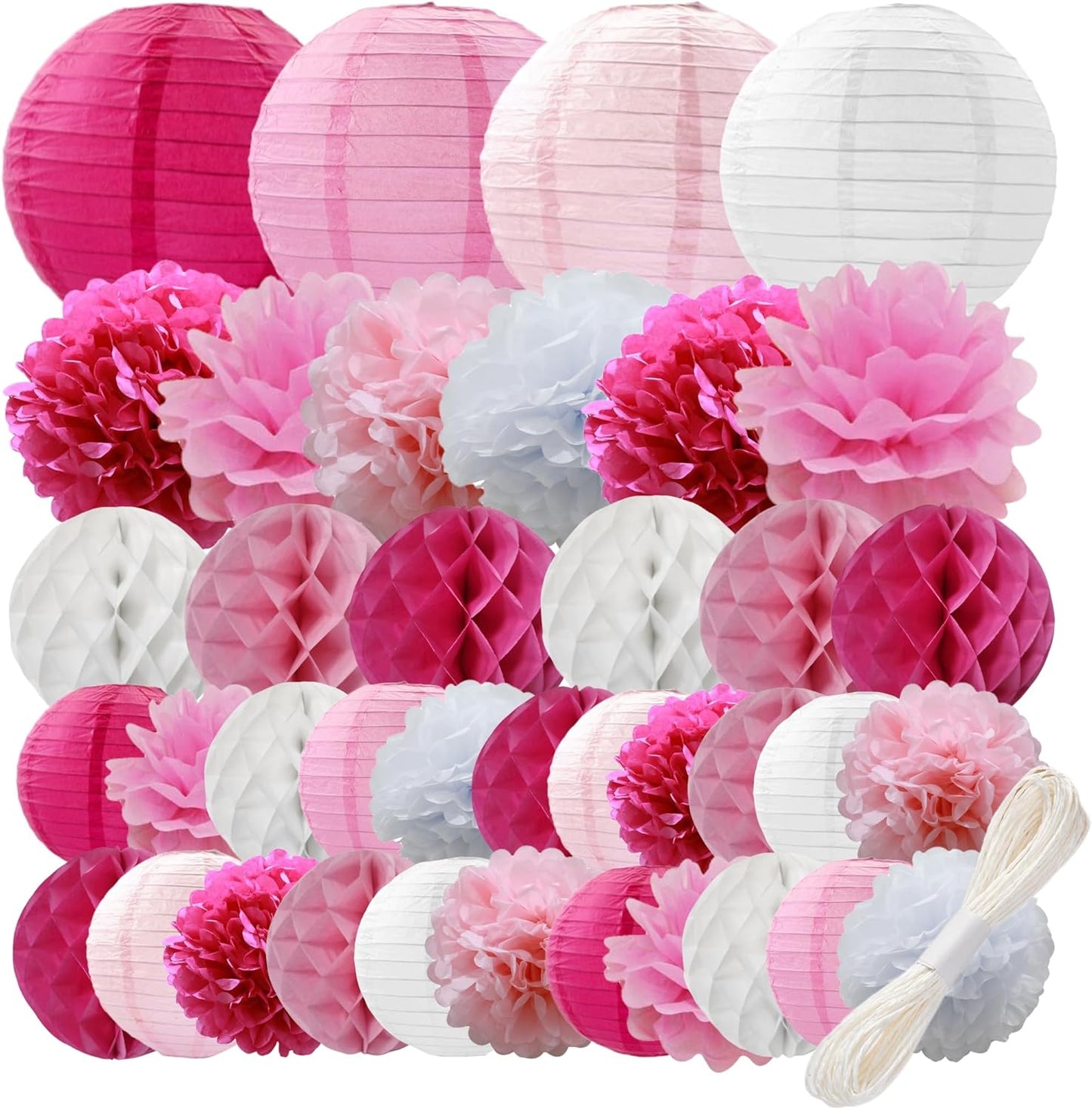 WOLHOWLTD Mermaid Theme Paper Decoration Set - 33 Pcs Paper Lanterns, Pompoms, Honeycomb Decorations for Mermaid Theme, Baby Shower,Wedding Rainbow Birthday Party Home Decoration(Pink Blue Purple)
