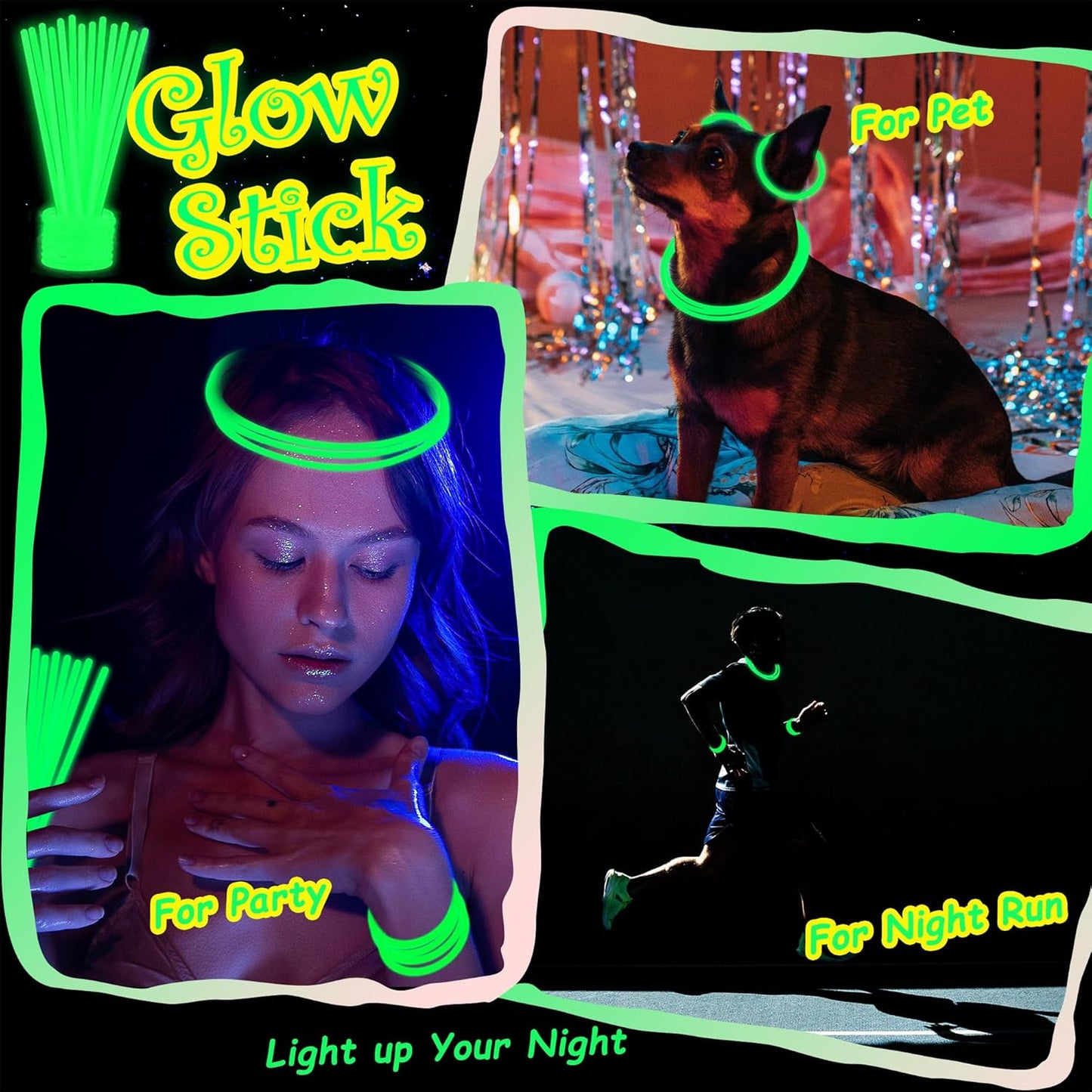 100 pk 8" Glow Sticks Bulk Party Favors, Light up Glow Necklaces & Bracelets in the Dark Party Supplies For Christmas Halloween 4th of July Birthday Neon Party (100 * Blue)