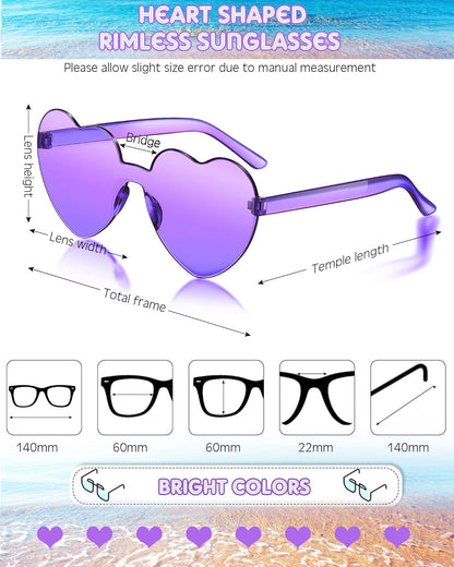 Frienda 8 Pairs Heart Shaped Sunglasses for Women Rimless Heart Glasses Candy Color Sunglasses for Party Favor