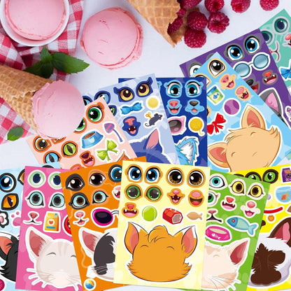 24 Sheets Make-a-face Cupcake Stickers Make Your Own Dessert Stickers Mix and Match Sweets and Fruit Treats Party Favor Supplies for Kids Ice Cream Sticker Games Birthday DIY Art Crafts
