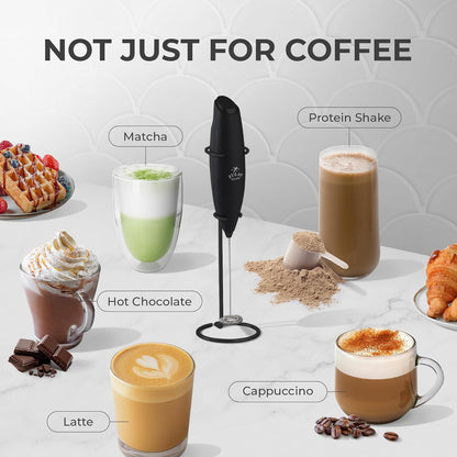 Zulay Kitchen Powerful Milk Frother Wand With Duracell Batteries - Ultra Fast Handheld Drink Mixer - Electric Whisk Foam Maker for Coffee, Lattes, Cappuccino & Matcha - Z1 Motor - Black - Colors C