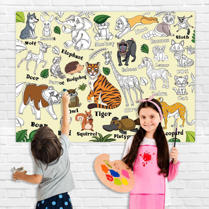 43.3x31.5 Summer Coloring Poster with Picture, Giant Cute Painting Poster, Large Coloring Tablecloth for Classroom Home Birthday Party Supplies Favor