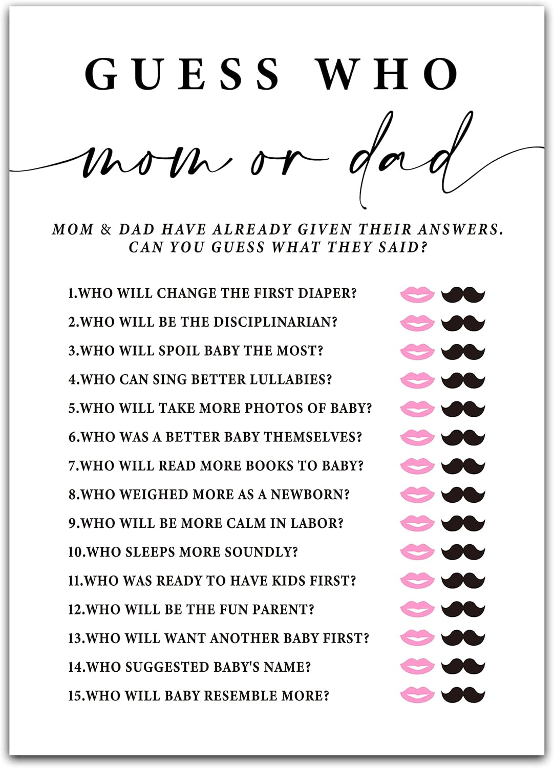 ZIIUFRN Baby Shower Games(5" X 7"), 30 Sets Modern Black and White Baby Bingo Guess Gift Game Cards, Boy Girl Gender Neutral Baby Shower Supplies-B07