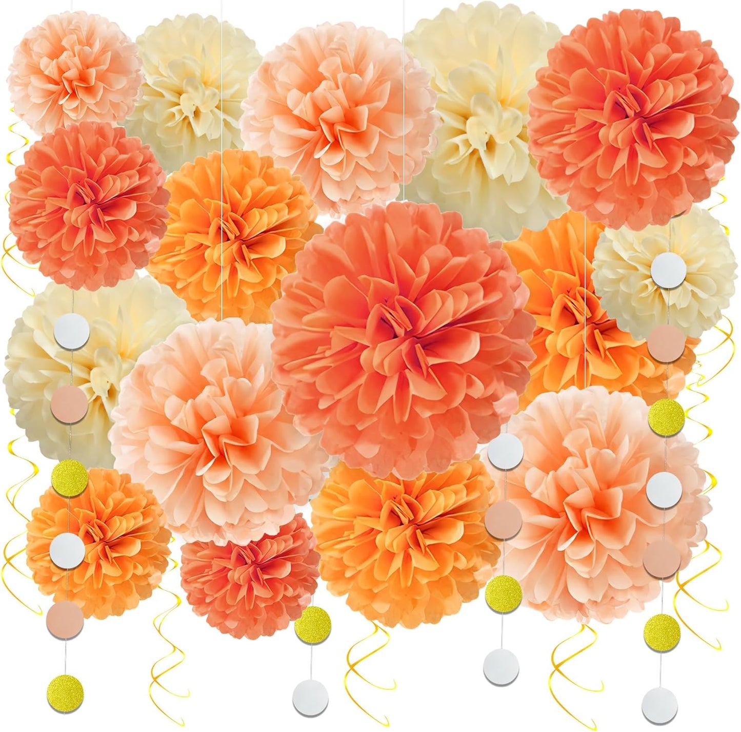 Tissue Paper Pom Poms - 23 PCS Dusty Blue Paper Flowers Pom Pom Kit Circle Dot Party Banner Hanging Swirl Party Decorations for Wedding Birthday Baby Shower Bridal Shower Tea Party