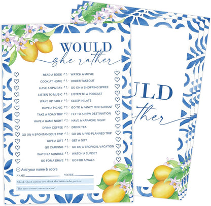 Mediterranean Lemon Bridal Shower Bingo Game with Blank Squares, Pack of 30 Game Cards, Bridal Shower Decorations, Wedding Engagement Decor, Bachelorette Party Supplies - KR30