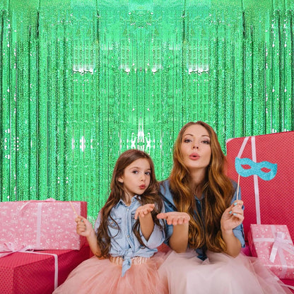 2 Pack 3.2ft x 8.2ft Silver Metallic Tinsel Foil Fringe Curtains, Door Streamer Photo Booth Backdrop for Birthday Graduation Engagement Bridal Shower Bachelorette Baby Shower Party Decorations