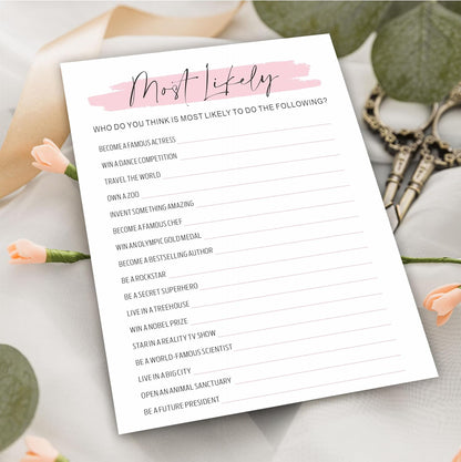 DYIRBIIY Minimalism Birthday Party Game Cards - Selfie Scavenger Hunt - 20 Blush Double-Sided Fill in Style Funny Birthday Party Game Cards for Adults, Party Supplies & Activities - A02