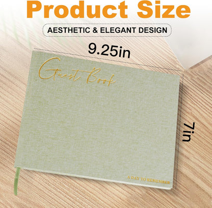 Utron Elegant Wedding Guest Book, Linen Guestbook to Sign in, Polaroid Guest Book for Wedding Receptions, Baby Showers, Birthdays and Special Events - Blank and Lined Acid Free Paper (Green)