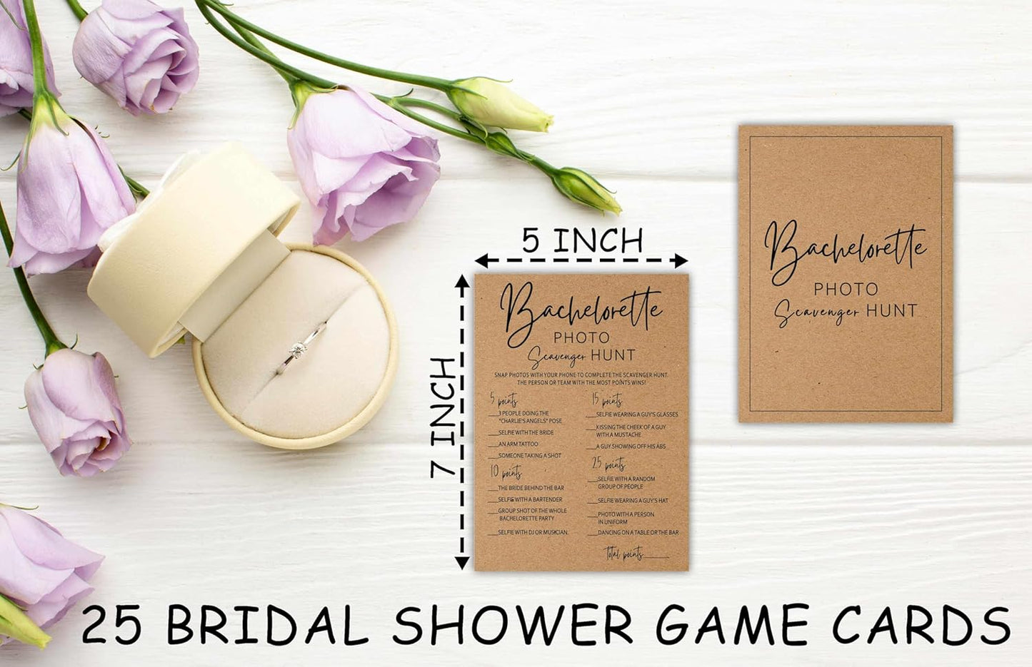 Bachelorette Party Games, Photo Scavenger Hunt Kraft Rustic Bridal Shower Game Card, Wedding/Engagement Party Ideas Activities Supplies Decorations(25 Cards) -A04