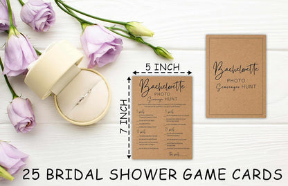 Bachelorette Party Games, Photo Scavenger Hunt Kraft Rustic Bridal Shower Game Card, Wedding/Engagement Party Ideas Activities Supplies Decorations(25 Cards) -A04