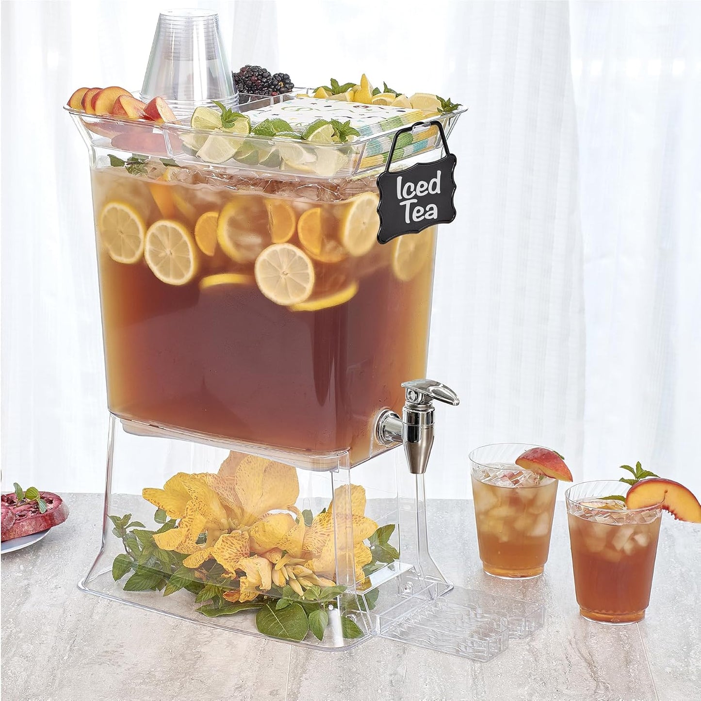 Buddeez Tritan™ Beverage Dispenser with Party Tray Lid - 2.5 Gallon Cold Drink Dispenser for Juice, Iced Tea, Lemonade, Water
