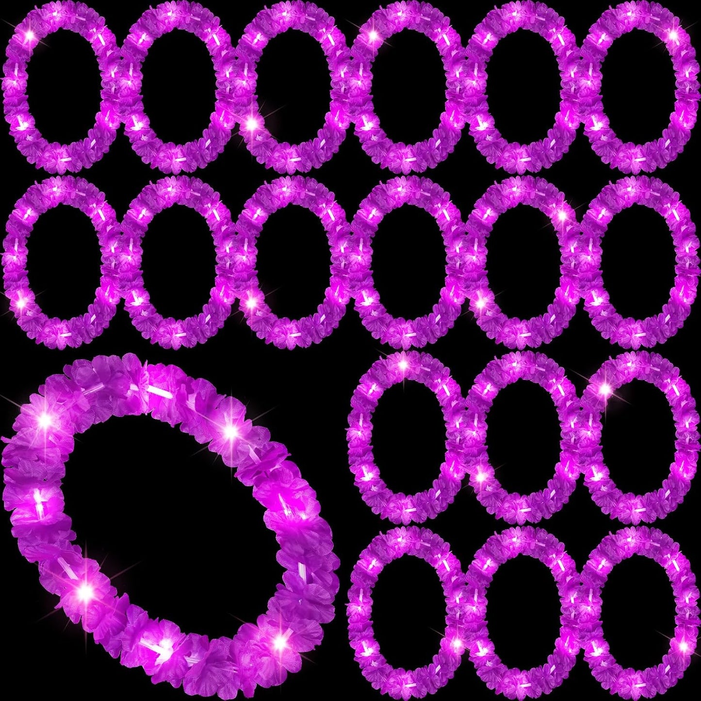 Sherr 24 Pcs LED Leis Light Up Purple and Gold Hawaiian Flower Necklaces, Graduation 2026 Party Supplies, Class of 2026 Leis for Beach Wedding Luau Glow Party Favors