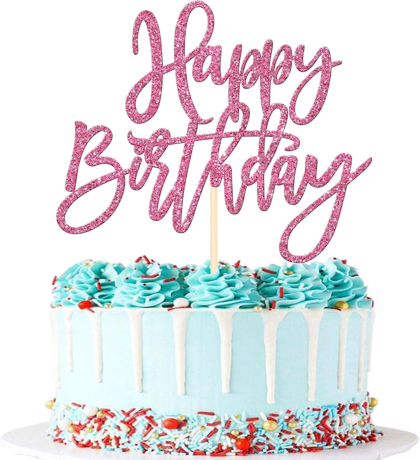 ZHUOWEISM 1 PCS Gold Happy Birthday & Anniversary Cake Topper